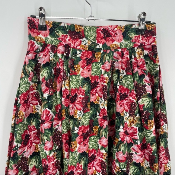 Vtg Herman Geist Velvet Floral Pleated Maxi Skirt Cotton Yoke Front Womens 8 - Picture 3 of 7